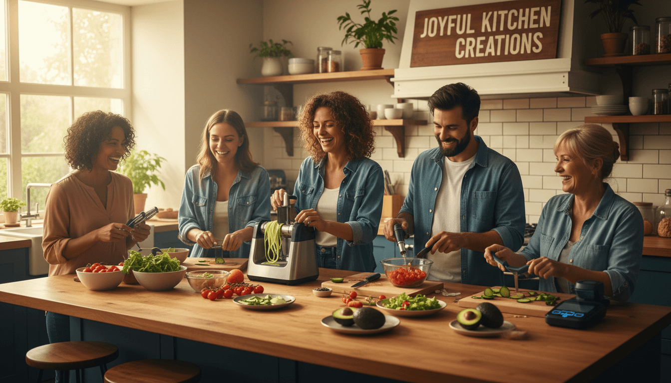 Family cooking together in a bright home kitchen